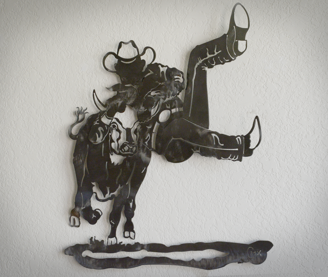 Steer Wrestler Metal Wall Art