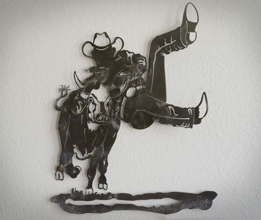 Steer Wrestler Metal Wall Art